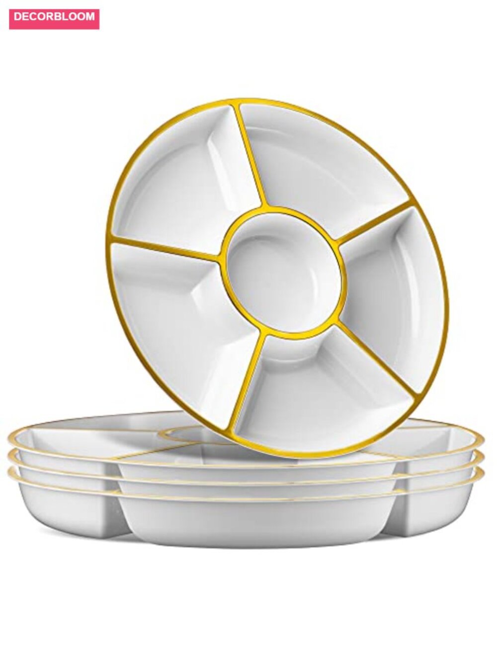 6 Sectional Round Plastic Serving Tray Platter Divided Appetizer Snack Server